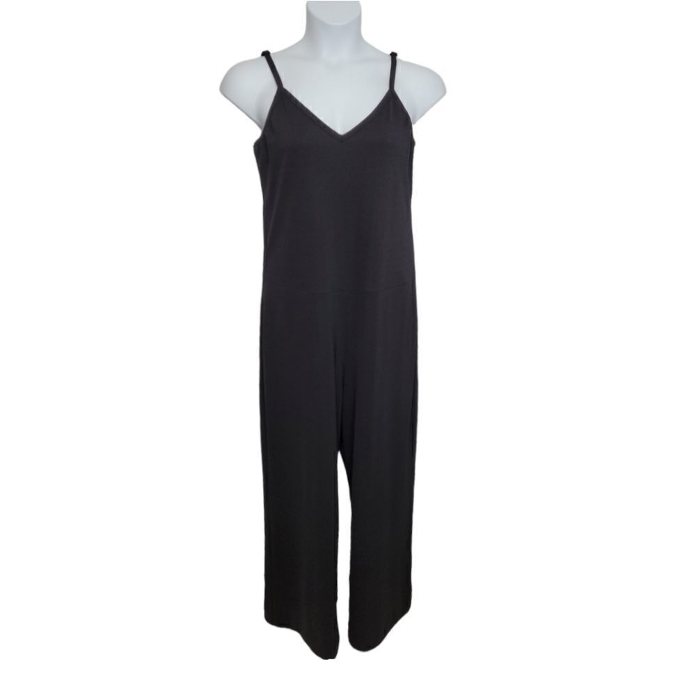 VINTAGE 90s black jumpsuit tank top wide leg‎ crop adjustable straps L